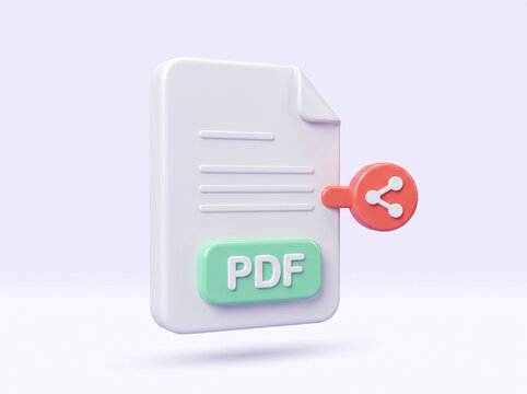 3D illustration of a shared PDF document icon