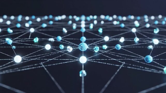 Interconnected nodes in a glowing digital network, representing decentralized data exchange
