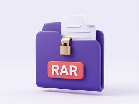 Purple RAR file folder icon with security padlock