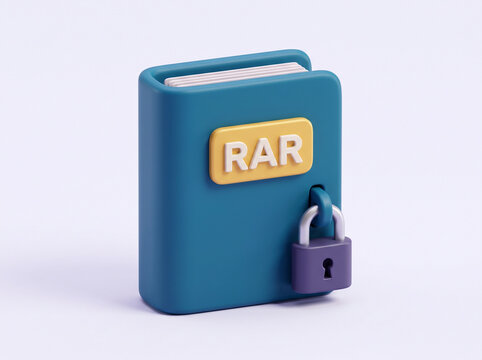 Blue RAR file folder icon with security padlock