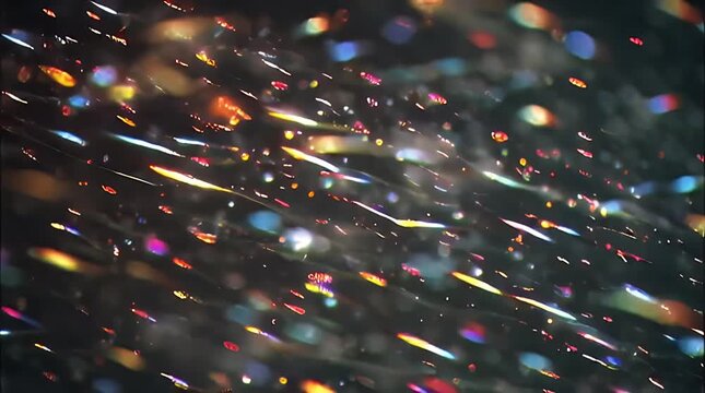 Colorful Glittering Light Particles on Dark Background