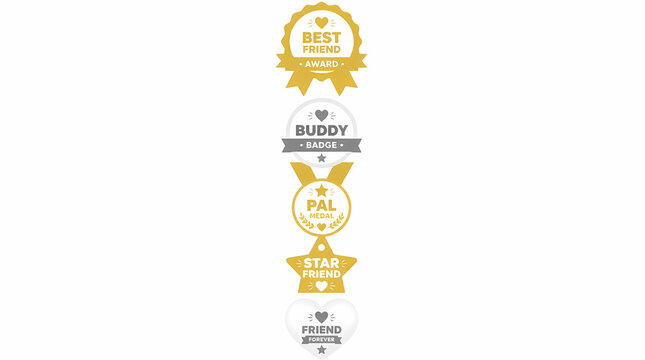 Friendship Award Badges Collection Displayed Vertically with Heart and Star Symbols for Social Connection Recognition