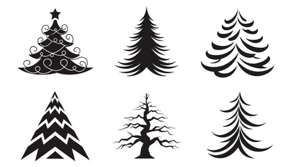 Obraz premium Set of six stylized Christmas tree icons in black silhouette style