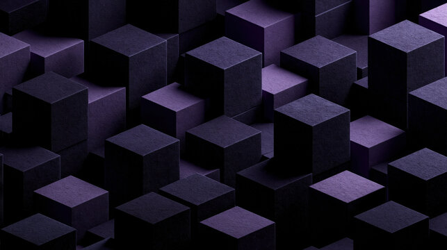 Abstract isometric composition of dark purple cube pattern with lavender light and geometric depth