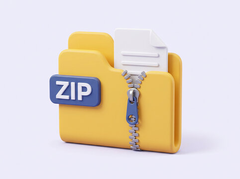 3D yellow folder icon with zipper for compressed files