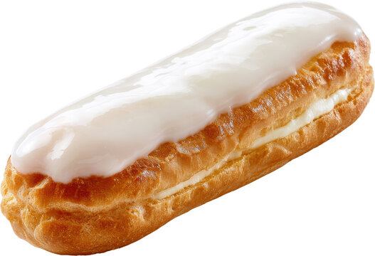 Classic vanilla bean eclair with glossy white icing.