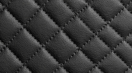 Obraz premium Black quilted leather texture dark padded surface stitched diamond pattern close up background soft material luxury textile leather grain abstract pattern seamless texture black surface