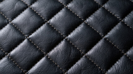 Naklejka premium Black leather texture quilted pattern stitched surface dark background soft padding luxury material close up abstract background diamond shape seamless texture