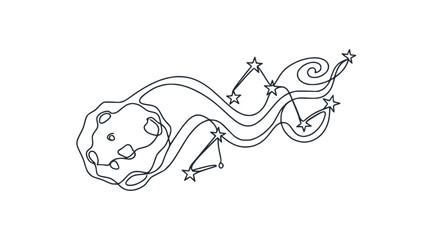 Naklejka premium Cosmic Meteor Shower with Star Constellations, Celestial Vector Art