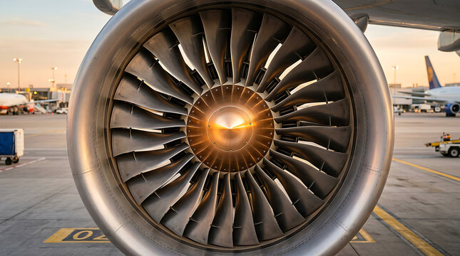 Close up view of a modern aircraft jet engine turbine 2.