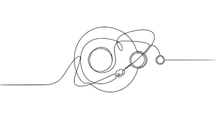 Obraz premium Abstract continuous line drawing of tangled wires and circles, isolated