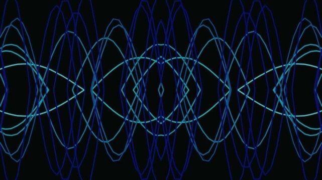 Abstract geometric pattern with blue wavy lines on dark background