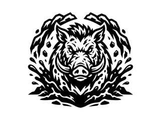 Fototapeta premium Fierce Black and White Wild Boar Head Logo Vector Art