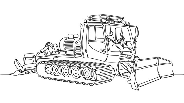 Snow groomer vehicle continuous line drawing isolated on white background