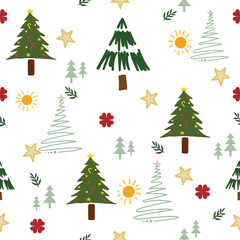 Obraz premium Festive Hand-Drawn Christmas Tree and Winter Holiday Pattern 