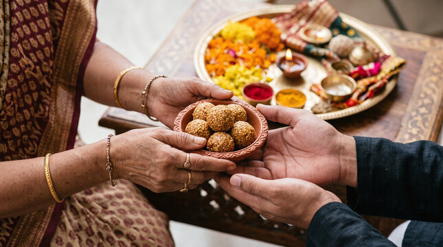 Sharing traditional tilgul sesame sweets during Makar Sankranti festival.