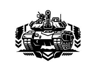 Fototapeta premium Military Tank Black and White Graphic Illustration. Armored Vehicle Design for Army, Warfare, and Defense Concepts.