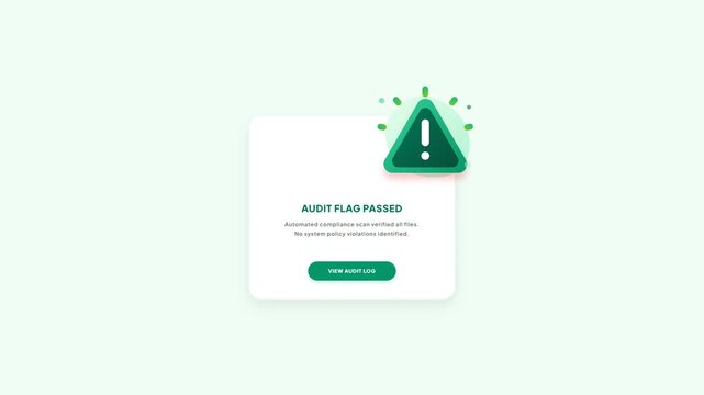 Audit Flag Passed Verification UI Pop Up Card Flat Motion Graphic Animation for System Dashboard