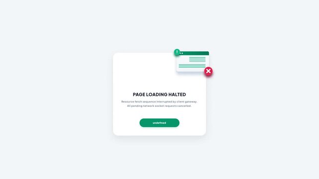 Page Loading Halted 3D Browser Warning UI Card Animation for Web Network Timeout