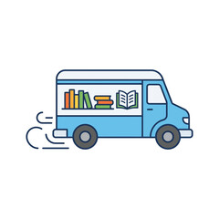 Fototapeta premium Fast blue mobile library van with books inside for education and literacy concept vector