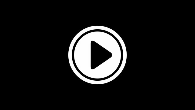 White play button with a centered triangle inside a circular frame, isolated on a solid black background, minimalist symbol