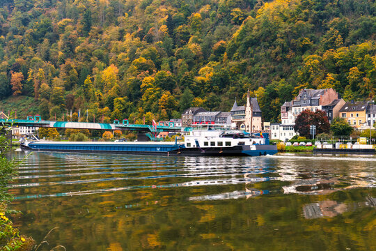 Scenic autumn view of Traben-Trarbach town in mosel river region of Germany