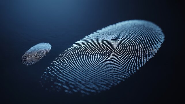 Glowing biometric fingerprint scan icon on dark background for digital identity verification and security