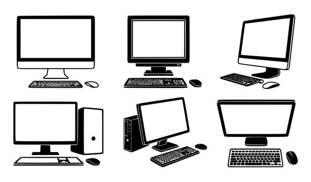 Title 1
Black and White Computer Collection &ndash; Desktop PC Outline and Silhouette Vector Set