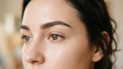 Fototapeta premium Close-up of a young woman's eye and eyebrow, natural beauty, healthy skin