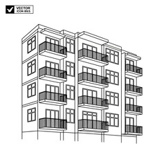 Fototapeta premium Modern Apartment Building Outline Vector Icon Isolated on Transparent Background
