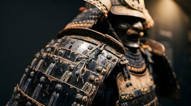 Historic Samurai Armor Display, Cultural Exhibition, Museum, Photography, Indoor, Close-Up, Traditional Japanese Heritage