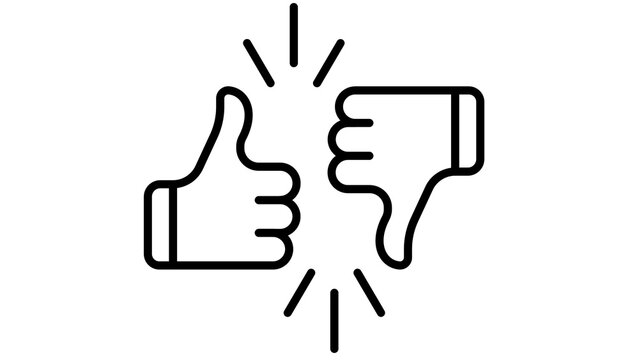 Thumbs up and thumbs down icon line art, pros and cons or like and dislike concept vector illustration