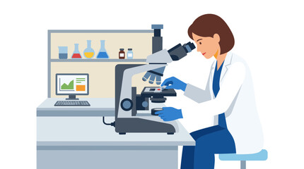 Fototapeta premium Female scientist using a microscope in a laboratory