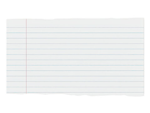Horizontal strip of torn lined paper with red margin line isolated on a transparent background for web design