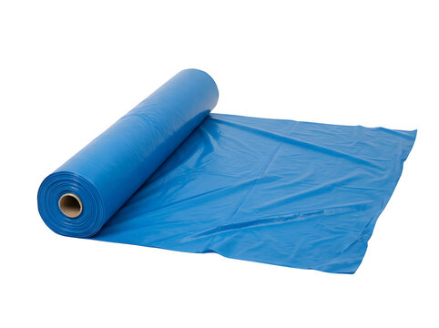 A large roll of blue plastic film sheeting for construction isolated on transparent background