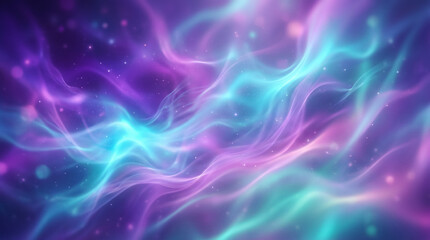 Naklejka premium Abstract neon light waves with glowing purple and blue smoke particles on dark background