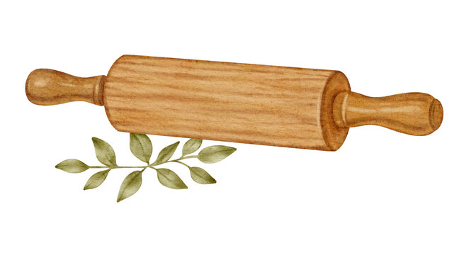Watercolor Wooden Rolling Pin Illustration