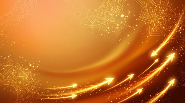 Abstract Dussehra Festival Background with Saffron Gradients, Glowing Rama Arrows, Golden Mandala Textures and Spiritual Particles for Victory Celebration