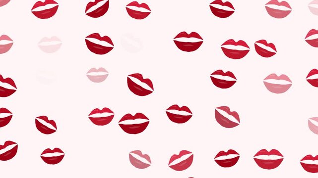 4K Animated Red Lipstick Kiss Marks Pattern Seamless Loop Motion Graphic Background
