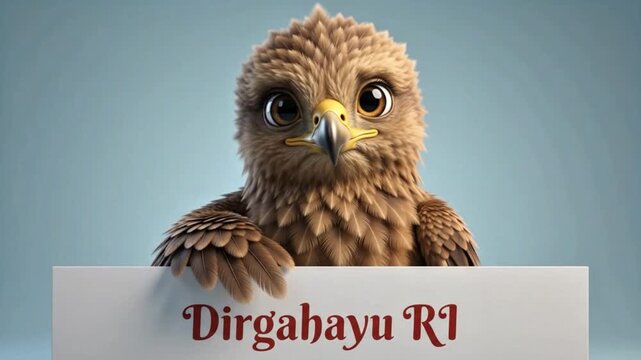 Cute Eagle Holding Dirgahayu RI Banner Indonesia Independence Day 4K