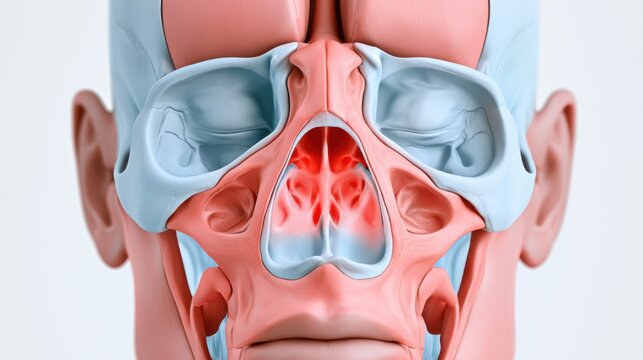 3D Medical Facial Anatomical Model Nasal Cavity Cross Section Inflamed Tissue Bone Closeup