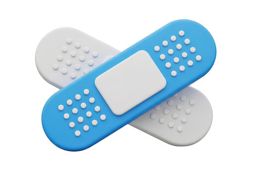 3d icon of adhesive bandage isolated on transparent background, a medical supply for wound care and first aid, with a blue and white color scheme
