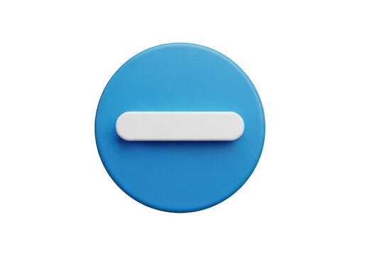 3d icon of minus sign in a blue circle isolated on transparent background, representing subtraction, removal, reduction, and negative values in a simple and clean design