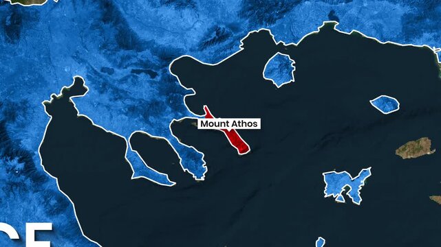 Animated map highlighting Mount Athos on the Greek peninsula video footage