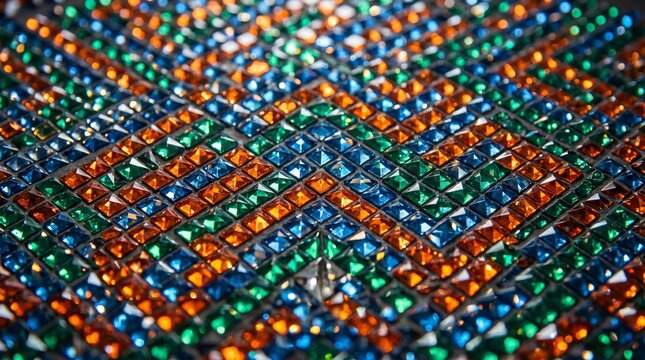 Close Up Diamond Shape Multi Color Crystal Rhinestone Beaded Mosaic Surface