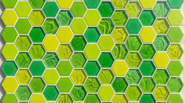 Green Hexagonal Glass Mosaic Wall Tiles Honeycomb Pattern Surface Background Design