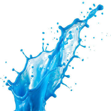 Bright blue liquid splash isolated on clean white background dynamic water drop in motion with detailed texture and vibrant color perfect for