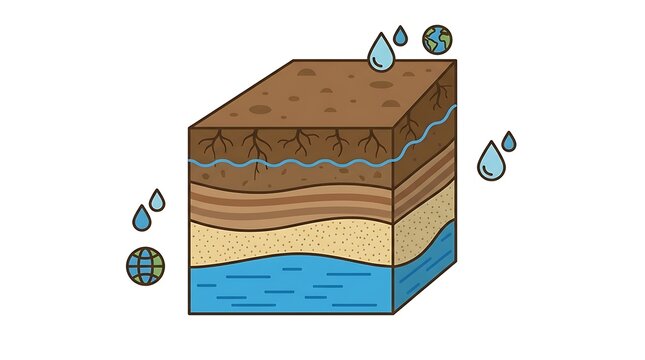 Soil layers and groundwater diagram with transparent background