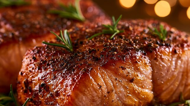 Buttery crust with herb flecks (rosemary, thyme, parsley) and cracked black pepper, tiny streaks of pan jus shining in the crevices