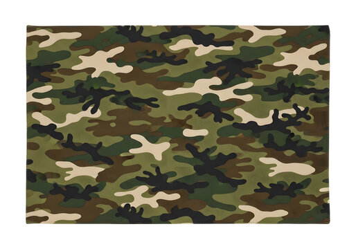 Close-up view of military-style camouflage fabric with green, brown, and beige disruptive pattern